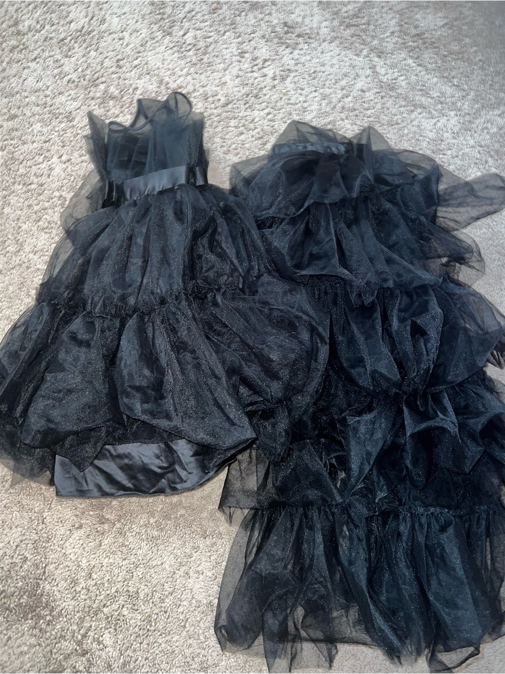 Little girls black dress with train